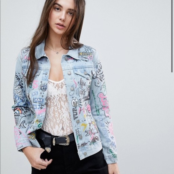 Glamorous Jackets & Blazers - Glamorous graffiti denim jacket